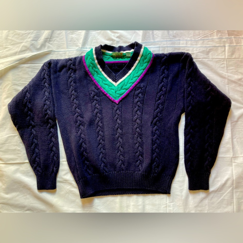 Hamilton Collection Blue Multi Colored Vintage Men’s Sweater Size Large